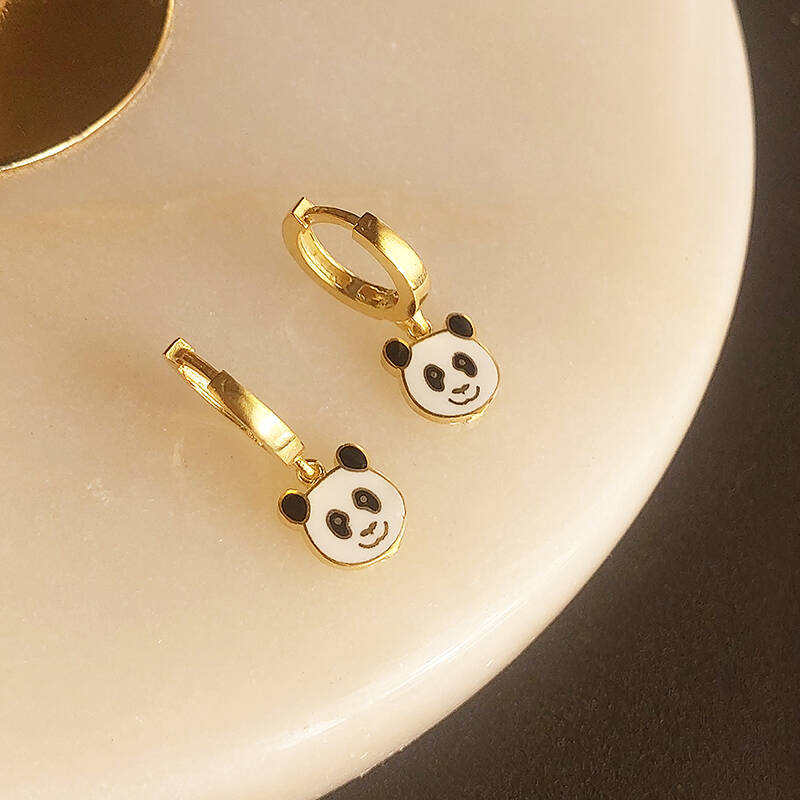 Vaoov 925 Ayar Gümüş Mineli Panda Küpe - 3