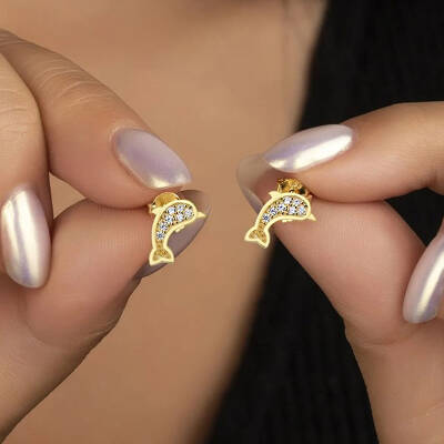 Vaoov 925 Ayar Gümüş Minimal Yunus Balığı Küpe