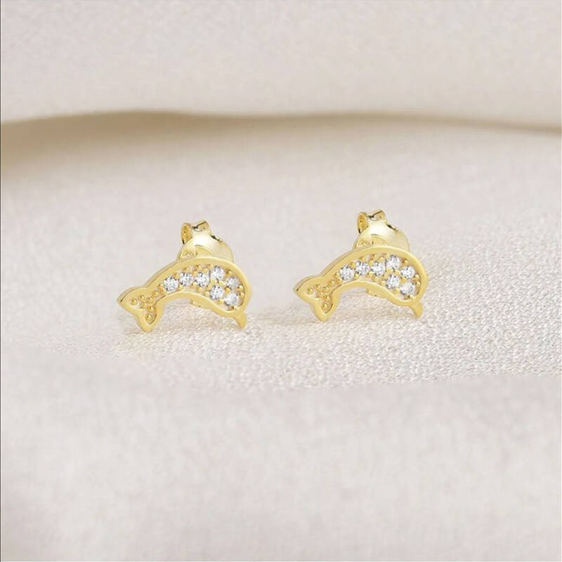 Vaoov 925 Ayar Gümüş Minimal Yunus Balığı Küpe - 2