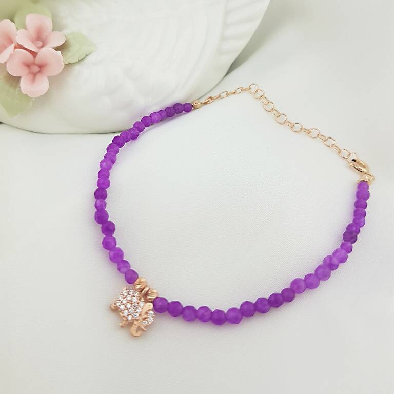 VAOOV 925 Ayar Gümüş Mor Ametist Taşlı Fil Bileklik - 1