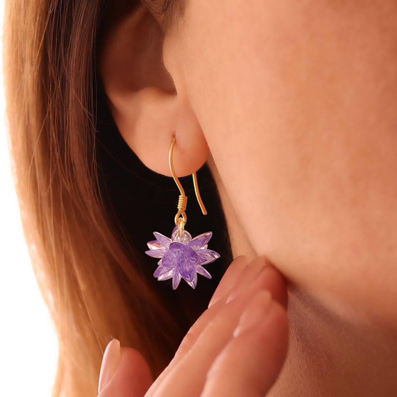 Vaoov 925 Ayar Gümüş Mor Kristal Taşlı Lotus Küpe - 2