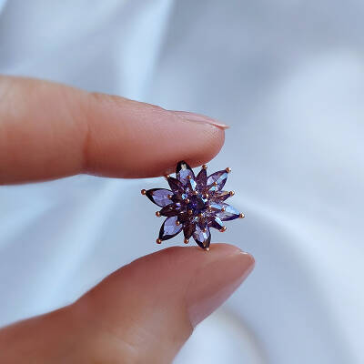 Vaoov  925 Ayar Gümüş Mor Taşlı Lotus Çiçeği Küpe - 3