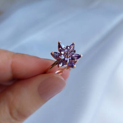 Vaoov 925 Ayar Gümüş Mor Taşlı Lotus Yüzük  - 4