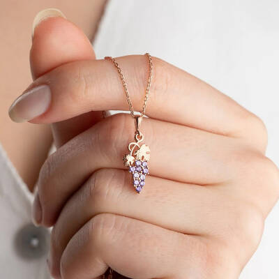 Vaoov 925 Ayar Gümüş Mor Taşlı Üzüm Kolye