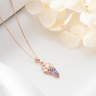 Vaoov 925 Ayar Gümüş Mor Taşlı Üzüm Kolye - 2