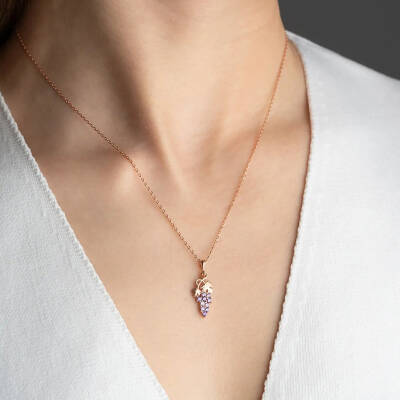 Vaoov 925 Ayar Gümüş Mor Taşlı Üzüm Kolye - 3