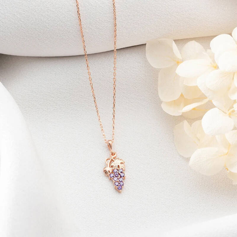 Vaoov 925 Ayar Gümüş Mor Taşlı Üzüm Kolye - 4