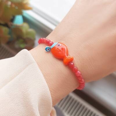 Vaoov 925 Ayar Gümüş Nazarlı Kırmızı Balık Bileklik - 2