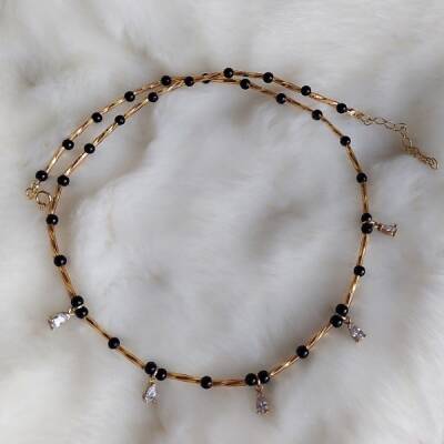 Vaoov 925 Ayar Gümüş Oniks ve Damla Taşlı Kolye - 3