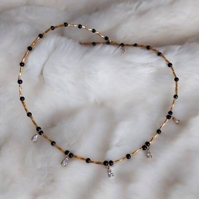 Vaoov 925 Ayar Gümüş Oniks ve Damla Taşlı Kolye - 4