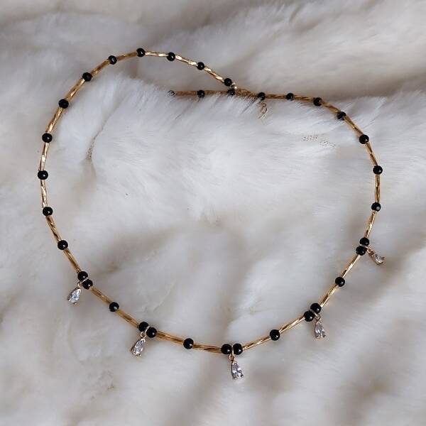 Vaoov 925 Ayar Gümüş Oniks ve Damla Taşlı Kolye - 4