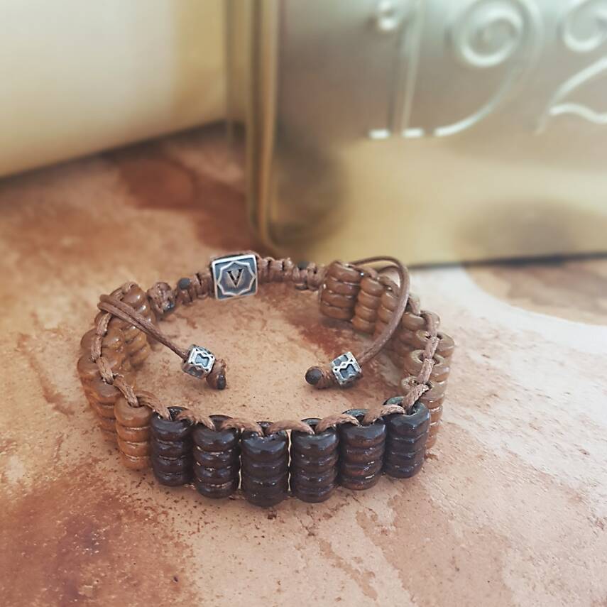 Vaoov 925 Ayar Gümüş Özel Kesim Ahşap Erkek Bileklik - 1