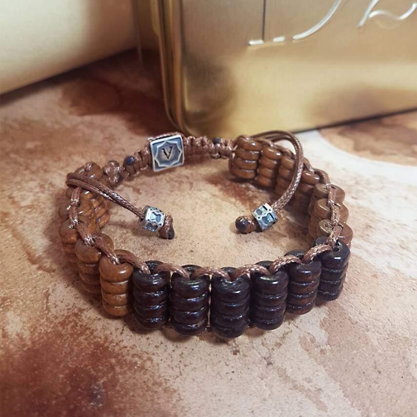 Vaoov 925 Ayar Gümüş Özel Kesim Ahşap Erkek Bileklik - 2