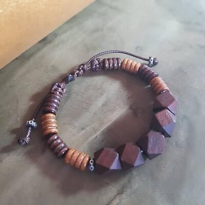 Vaoov 925 Ayar Gümüş Özel Kesim Ahşap Erkek Bileklik  - 2