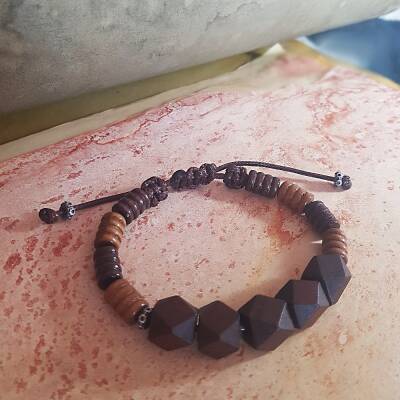 Vaoov 925 Ayar Gümüş Özel Kesim Ahşap Erkek Bileklik  - 3