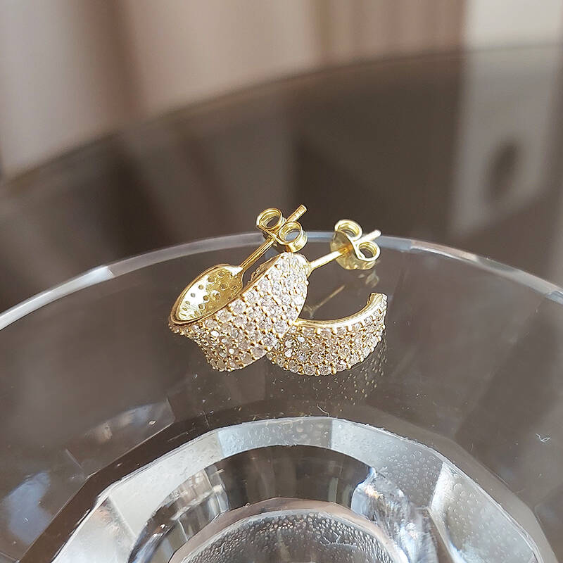 Vaoov 925 Ayar Gümüş Pave Taşlı Halka Küpe - 2