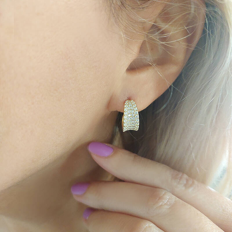 Vaoov 925 Ayar Gümüş Pave Taşlı Halka Küpe - 3