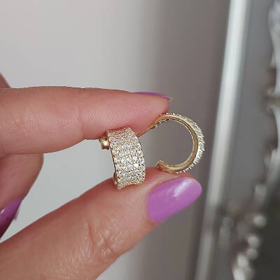 Vaoov 925 Ayar Gümüş Pave Taşlı Halka Küpe - 4