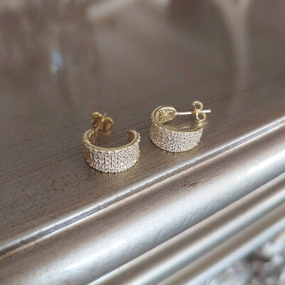 Vaoov 925 Ayar Gümüş Pave Taşlı Halka Küpe - 5