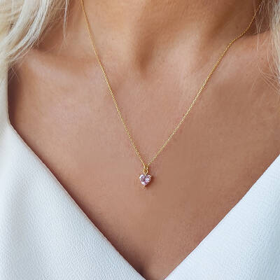 Vaoov 925 Ayar Gümüş Pembe Kalp Kolye - 1