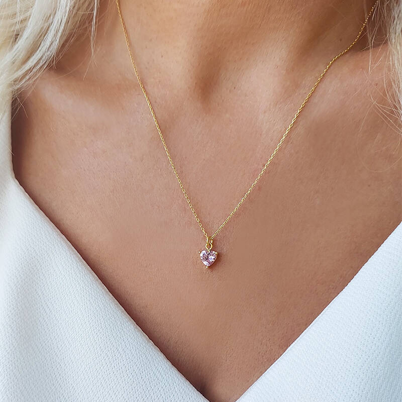 Vaoov 925 Ayar Gümüş Pembe Kalp Kolye - 1