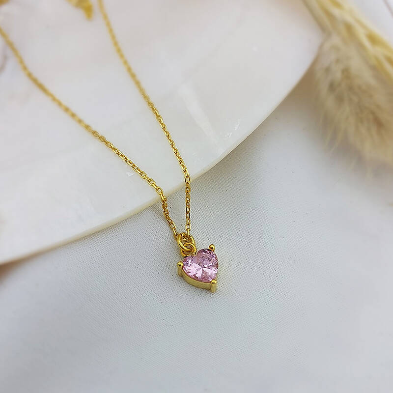 Vaoov 925 Ayar Gümüş Pembe Kalp Kolye - 2