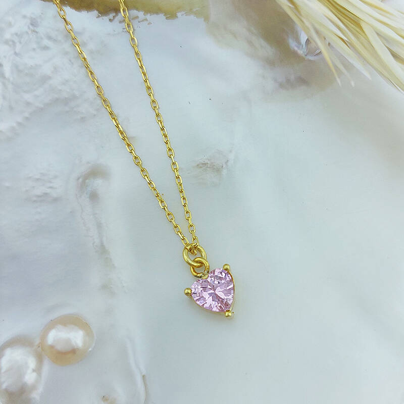 Vaoov 925 Ayar Gümüş Pembe Kalp Kolye - 4