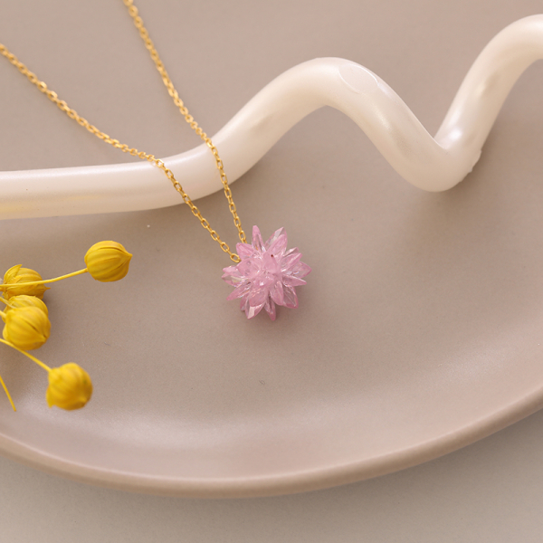 Vaoov 925 Ayar Gümüş Pembe Kristal Taşlı Lotus Kolye - 0