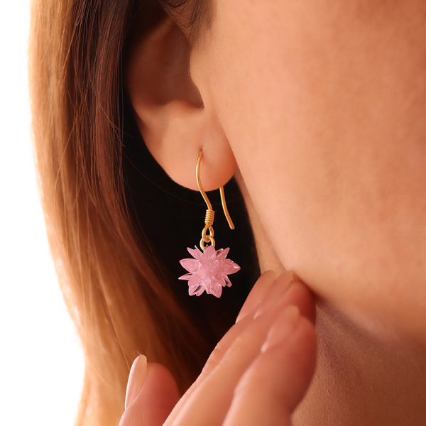 Vaoov 925 Ayar Gümüş Pembe Kristal Taşlı Lotus Küpe