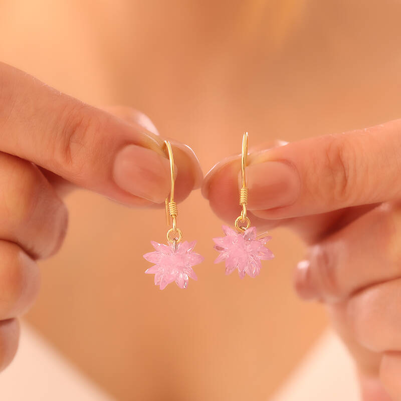 Vaoov 925 Ayar Gümüş Pembe Kristal Taşlı Lotus Küpe - 2