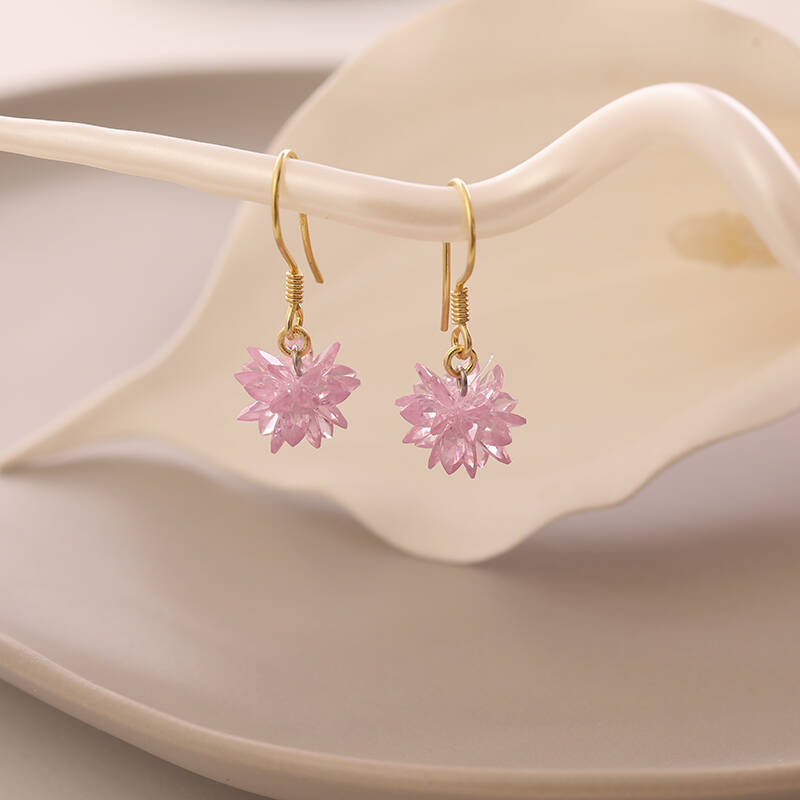 Vaoov 925 Ayar Gümüş Pembe Kristal Taşlı Lotus Küpe - 3