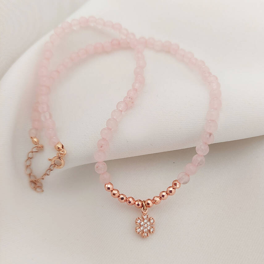 Vaoov 925 Ayar Gümüş Pembe Kuvars ve Hematit Taşlı Nazar Kolye - 2