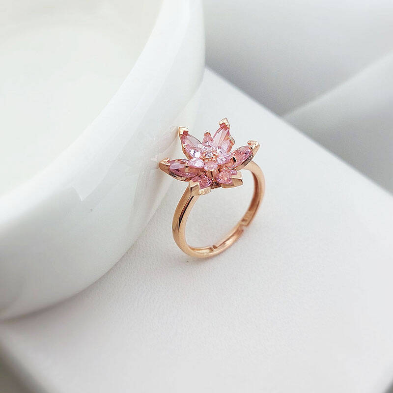 Vaoov 925 Ayar Gümüş Pembe Lotus Yüzük - 1