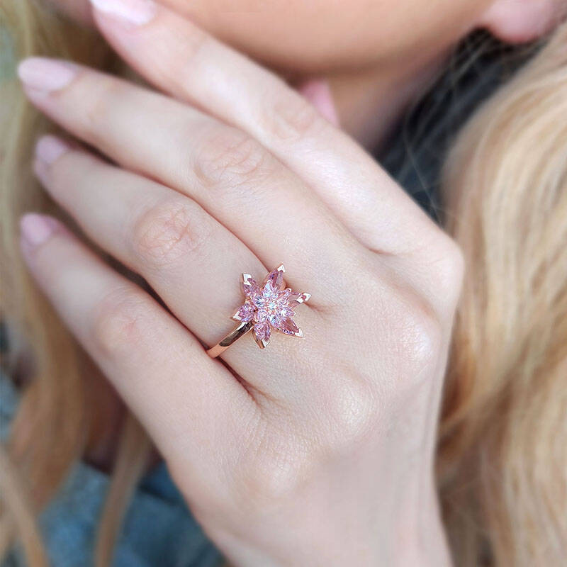 Vaoov 925 Ayar Gümüş Pembe Lotus Yüzük - 2