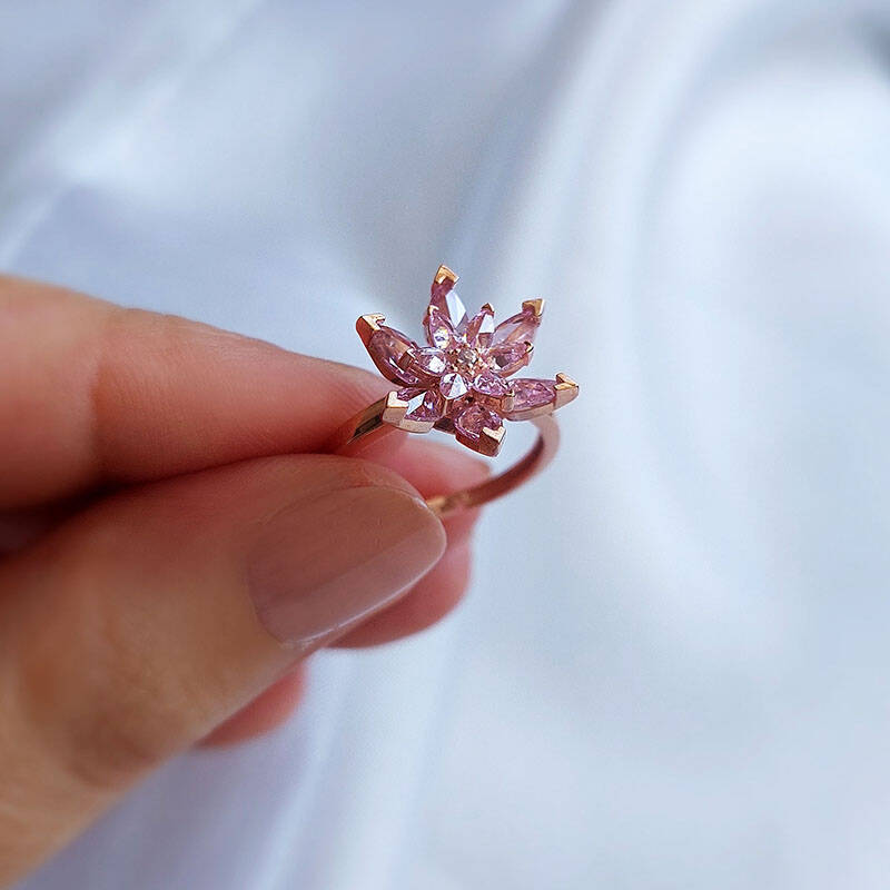 Vaoov 925 Ayar Gümüş Pembe Lotus Yüzük - 3