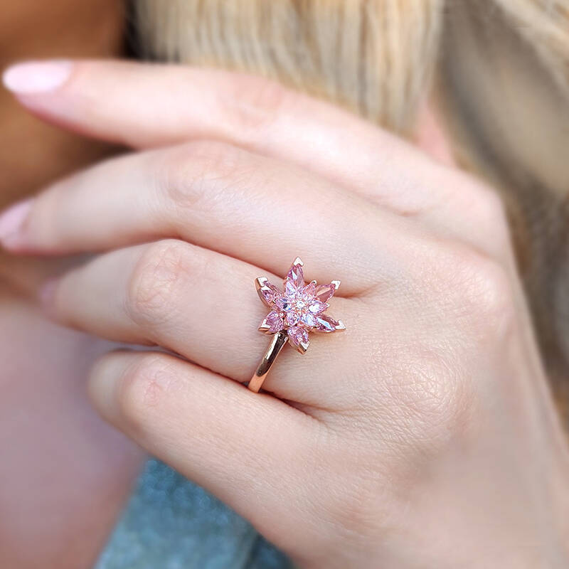 Vaoov 925 Ayar Gümüş Pembe Lotus Yüzük - 4