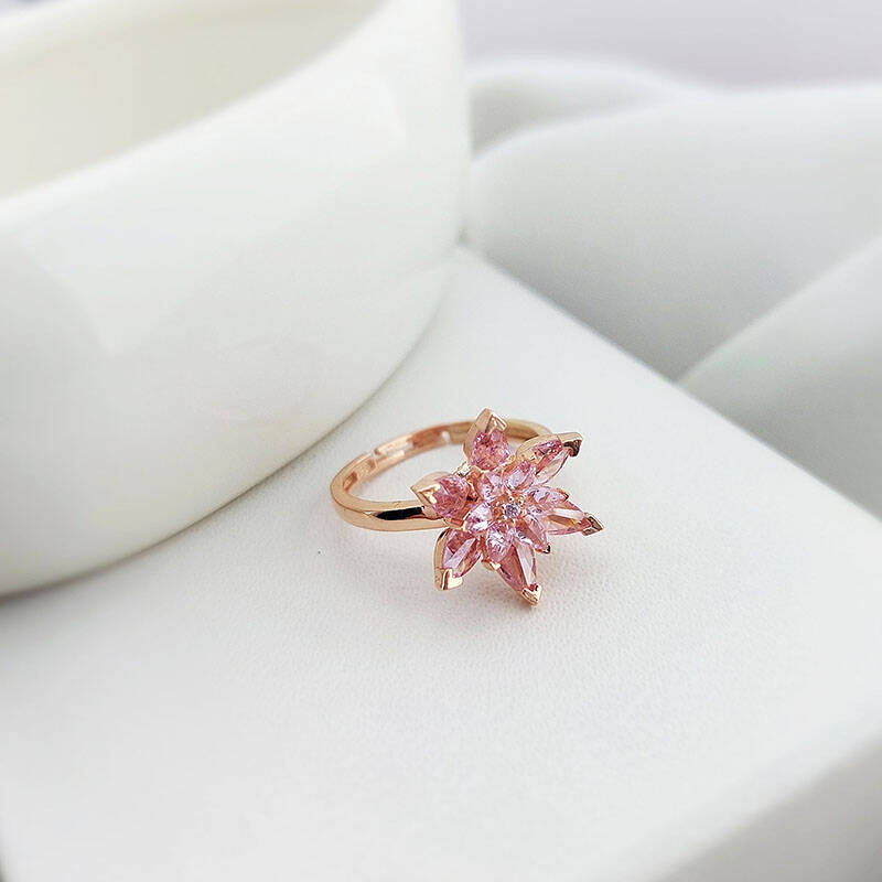 Vaoov 925 Ayar Gümüş Pembe Lotus Yüzük - 5