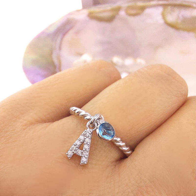 Vaoov 925 Ayar Gümüş Renkli Taşlı Harf Yüzük - 1