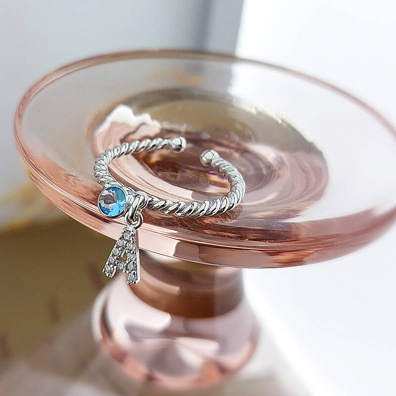 Vaoov 925 Ayar Gümüş Renkli Taşlı Harf Yüzük - 4