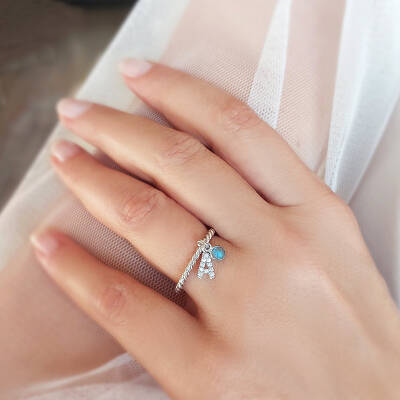 Vaoov 925 Ayar Gümüş Renkli Taşlı Harf Yüzük - 5