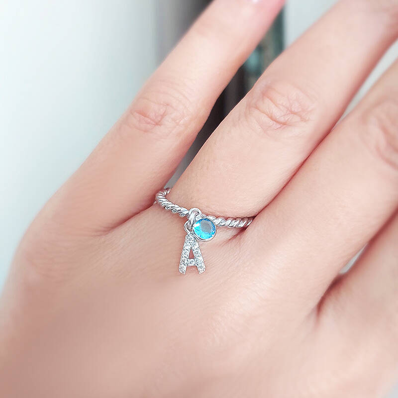 Vaoov 925 Ayar Gümüş Renkli Taşlı Harf Yüzük - 6