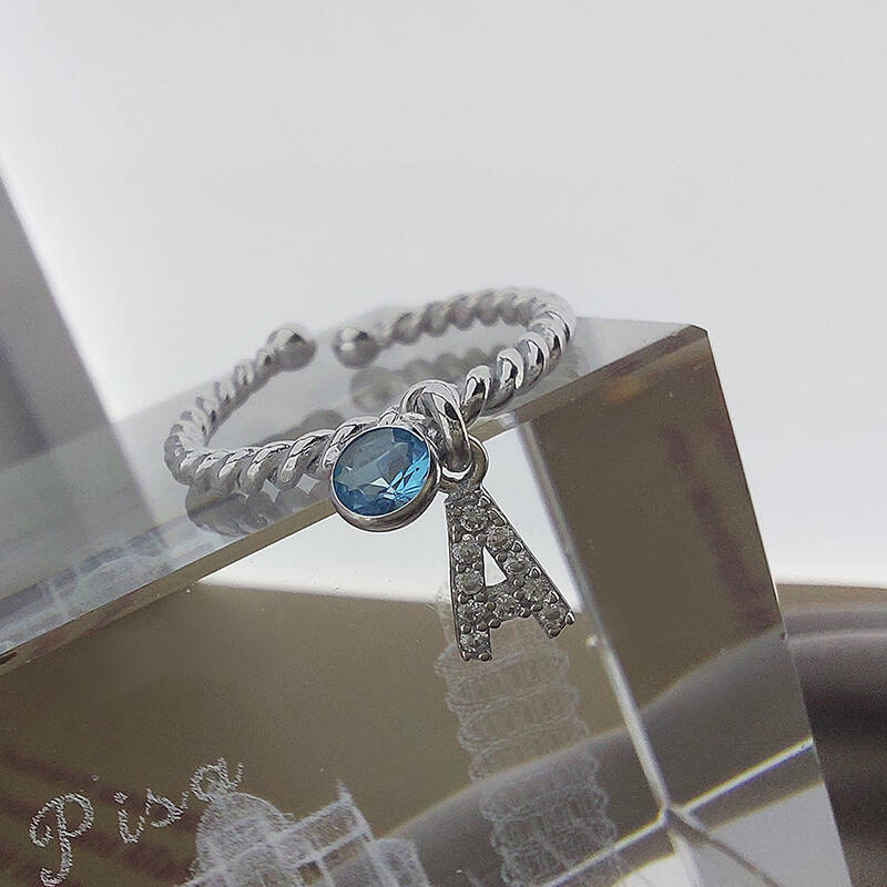 Vaoov 925 Ayar Gümüş Renkli Taşlı Harf Yüzük - 7