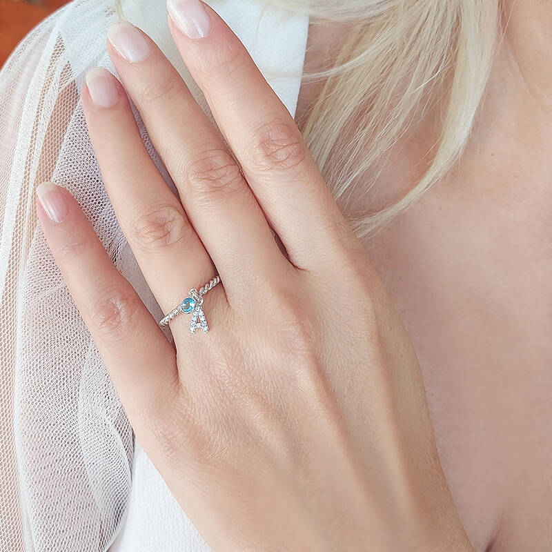 Vaoov 925 Ayar Gümüş Renkli Taşlı Harf Yüzük - 8