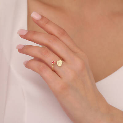 Vaoov 925 Ayar Gümüş Renkli Taşlı Harfli Kalp Yüzük