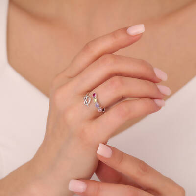 Vaoov 925 Ayar Gümüş Renkli Taşlı Kalp ve Sonsuzluk Yüzük