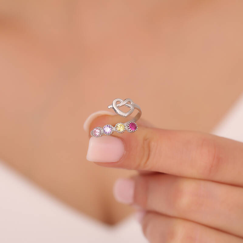 Vaoov 925 Ayar Gümüş Renkli Taşlı Kalp ve Sonsuzluk Yüzük - 2