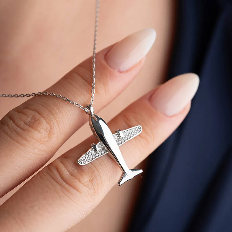 Vaoov 925 Ayar Gümüş Rodyum Kaplama Uçak Kolye - 1