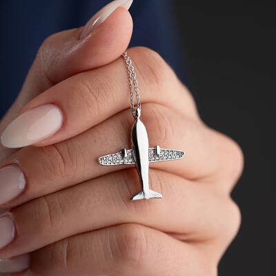 Vaoov 925 Ayar Gümüş Rodyum Kaplama Uçak Kolye - 2