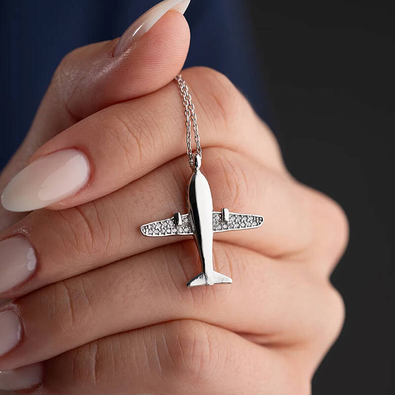 Vaoov 925 Ayar Gümüş Rodyum Kaplama Uçak Kolye - 2