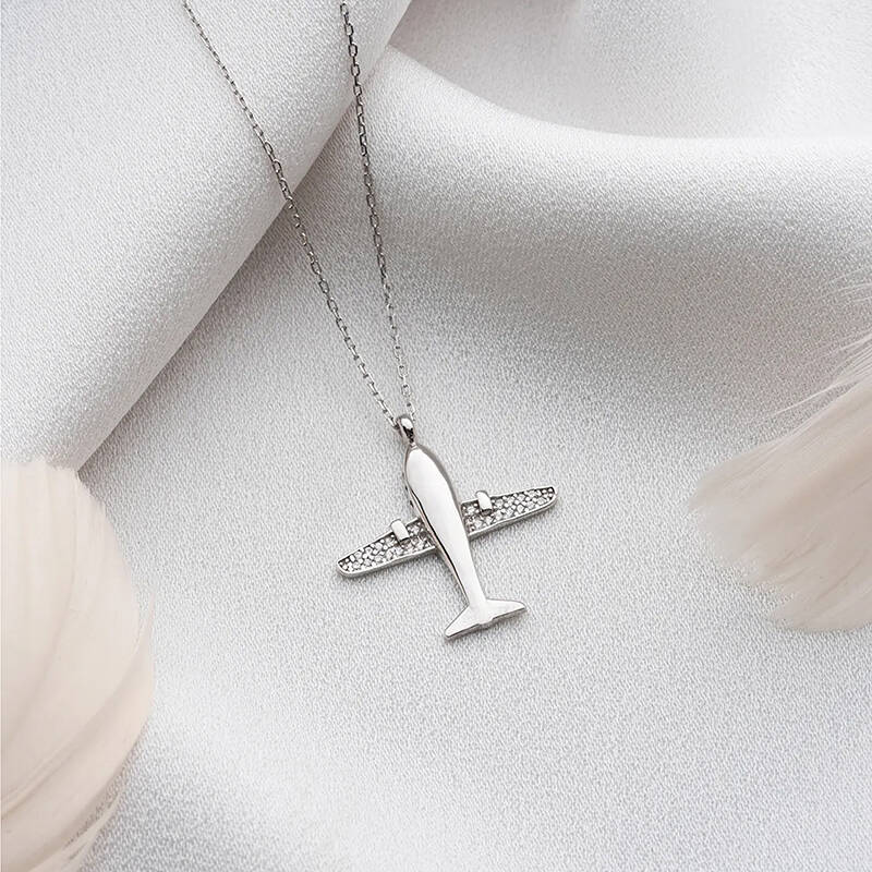 Vaoov 925 Ayar Gümüş Rodyum Kaplama Uçak Kolye - 3